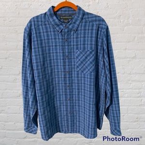 ExOfficio Mens Hiking Long Sleeve Blue Plaid Botton Down Shirt